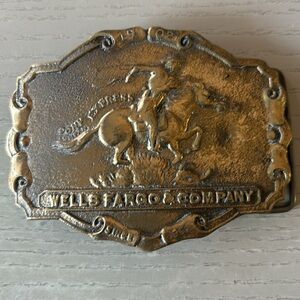 Wells Fargo & Company Pony Express Commemorative Brass Belt Buckle Vintage